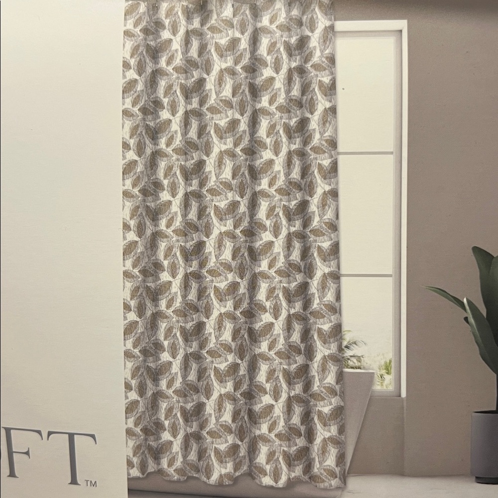 SOHO LOFT Sculpted Leaf Shower Curtain 72x72 Neutral Textured Beige Gray Modern